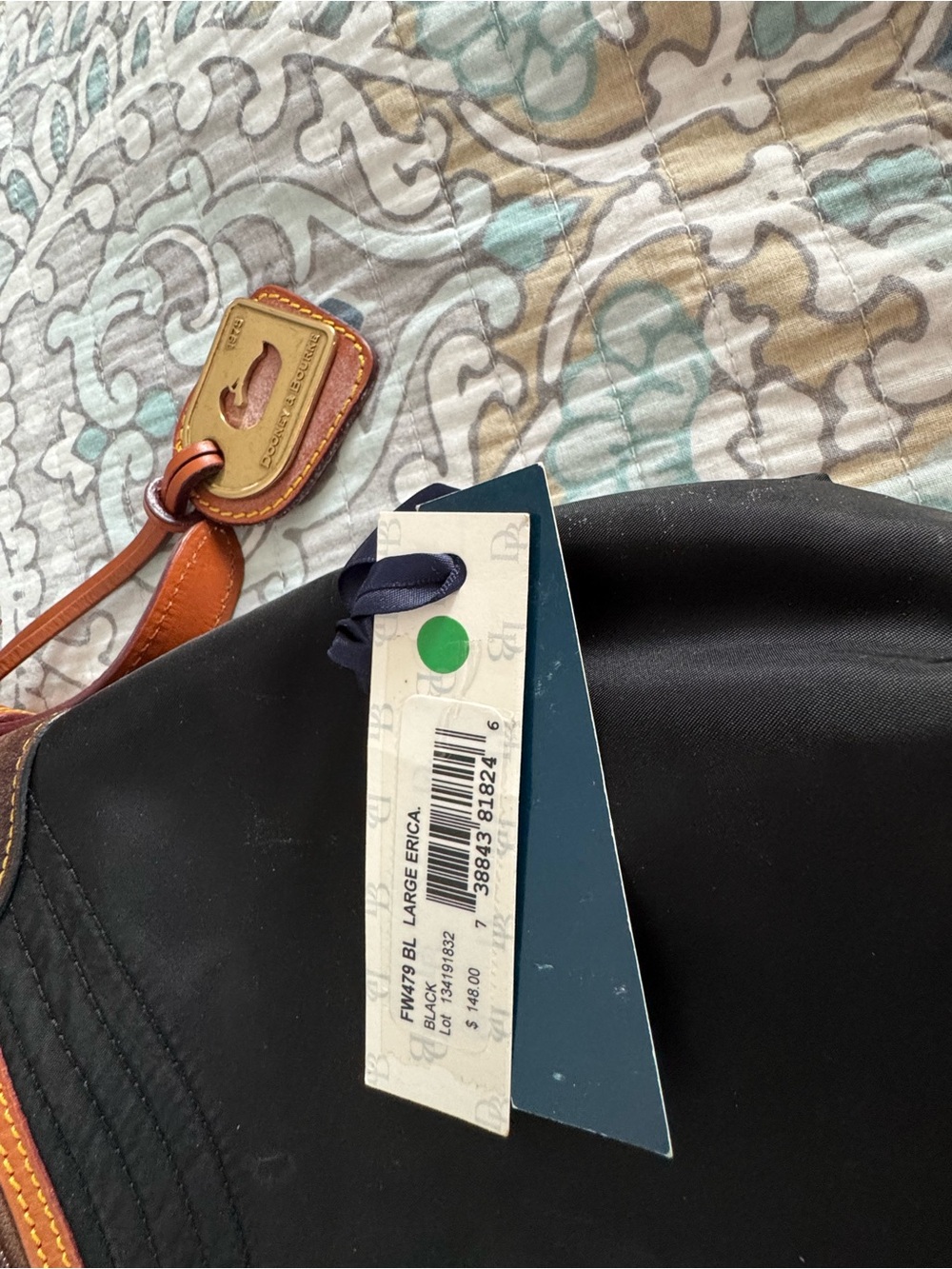 Dooney & Bourke Black Nylon Messenger Bag with Brown Leather Trim - Picture 3 of 7